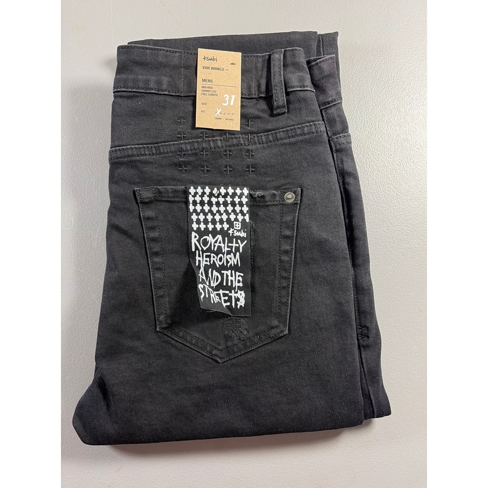 Ksubi Van Winkle Hunter Jeans Mens 31 Black Distressed Skinny Fit Bandana Patch